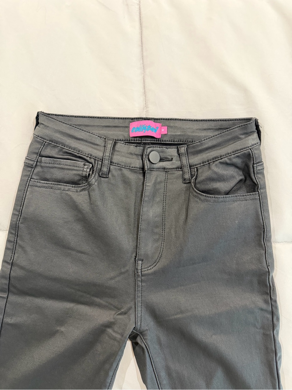 Edikted High-Rise Faux Leather Flared Jeans - Picture 3 of 6